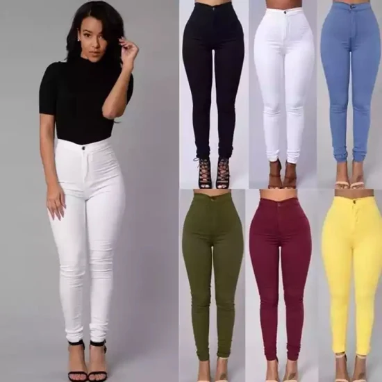 Venta al por mayor, pantalones largos ajustados de Color caramelo de cintura alta elásticos para mujer, pantalones informales para mujer